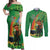 Happy Saint Patrick's Day Couples Matching Off Shoulder Maxi Dress and Long Sleeve Button Shirt Cheerful Leprechaun Irish Harp