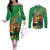 Happy Saint Patrick's Day Couples Matching Off The Shoulder Long Sleeve Dress and Long Sleeve Button Shirt Cheerful Leprechaun Irish Harp