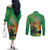 Happy Saint Patrick's Day Couples Matching Off The Shoulder Long Sleeve Dress and Long Sleeve Button Shirt Cheerful Leprechaun Irish Harp