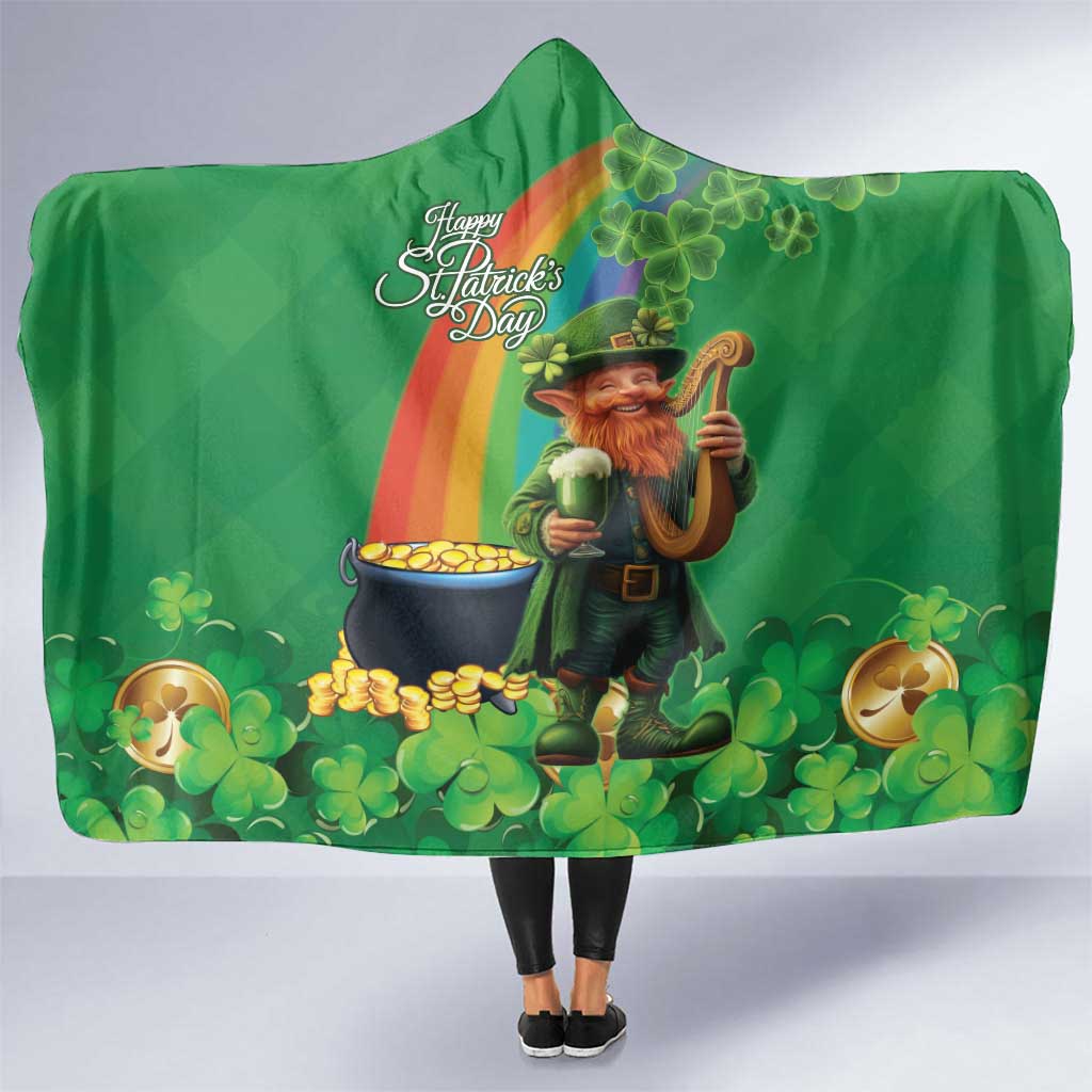 Happy Saint Patrick's Day Hooded Blanket Cheerful Leprechaun Irish Harp