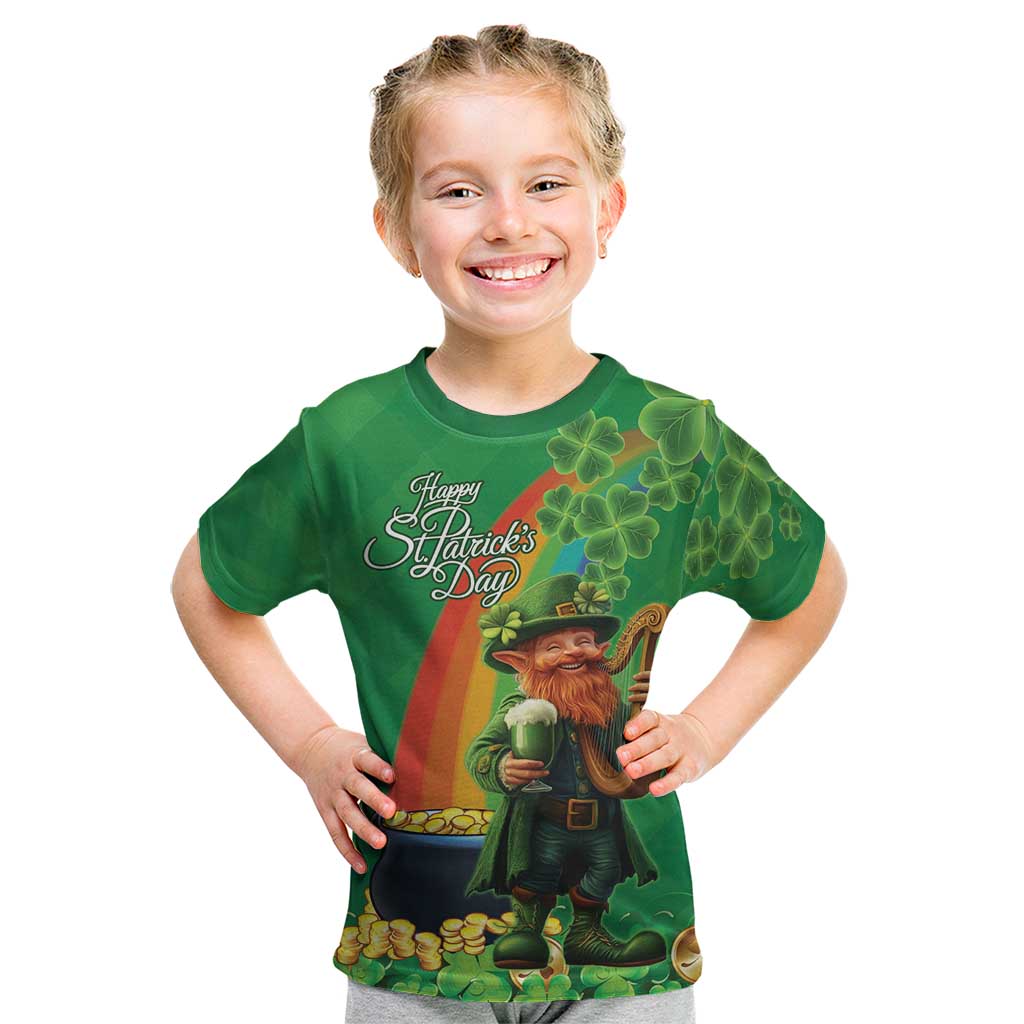 Happy Saint Patrick's Day Kid T Shirt Cheerful Leprechaun Irish Harp