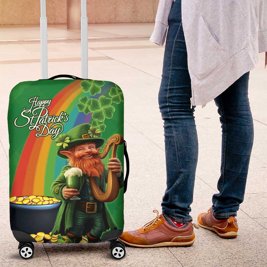 Happy Saint Patrick's Day Luggage Cover Cheerful Leprechaun Irish Harp