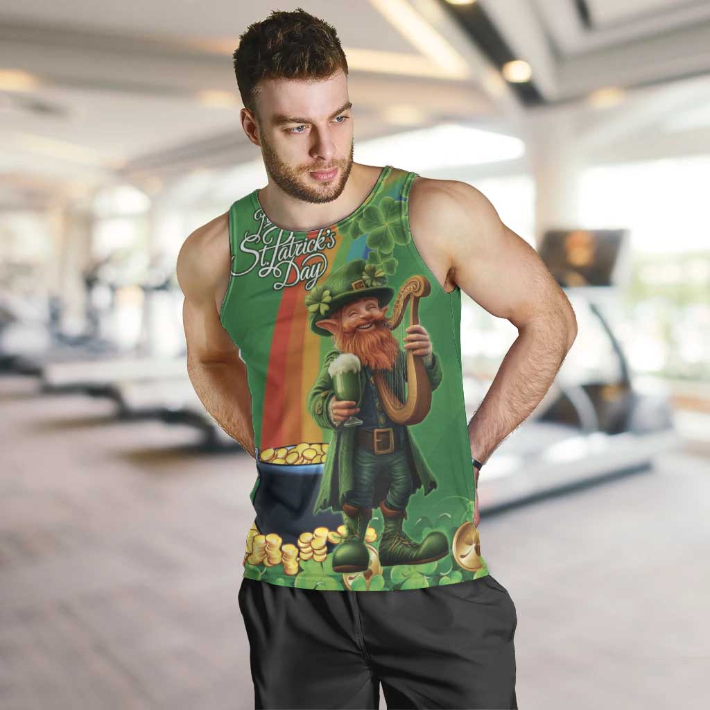 Happy Saint Patrick's Day Men Tank Top Cheerful Leprechaun Irish Harp