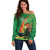 Happy Saint Patrick's Day Off Shoulder Sweater Cheerful Leprechaun Irish Harp