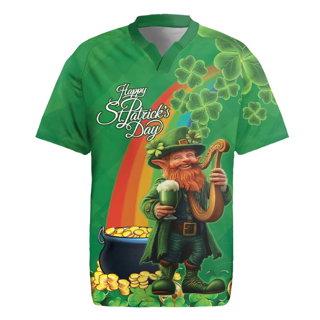 Happy Saint Patrick's Day Rugby Jersey Cheerful Leprechaun Irish Harp