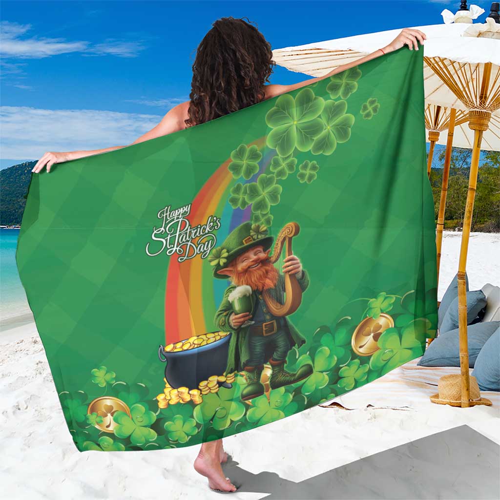 Happy Saint Patrick's Day Sarong Cheerful Leprechaun Irish Harp