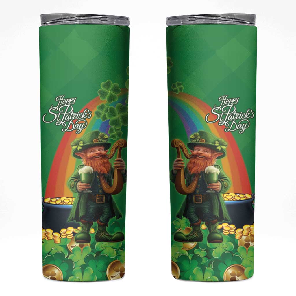 Happy Saint Patrick's Day Skinny Tumbler Cheerful Leprechaun Irish Harp