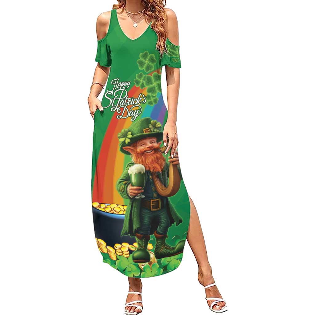 Happy Saint Patrick's Day Summer Maxi Dress Cheerful Leprechaun Irish Harp