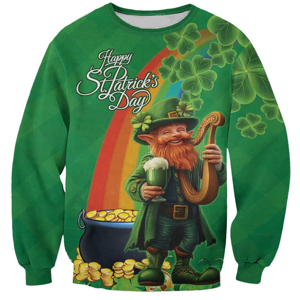 Happy Saint Patrick's Day Sweatshirt Cheerful Leprechaun Irish Harp