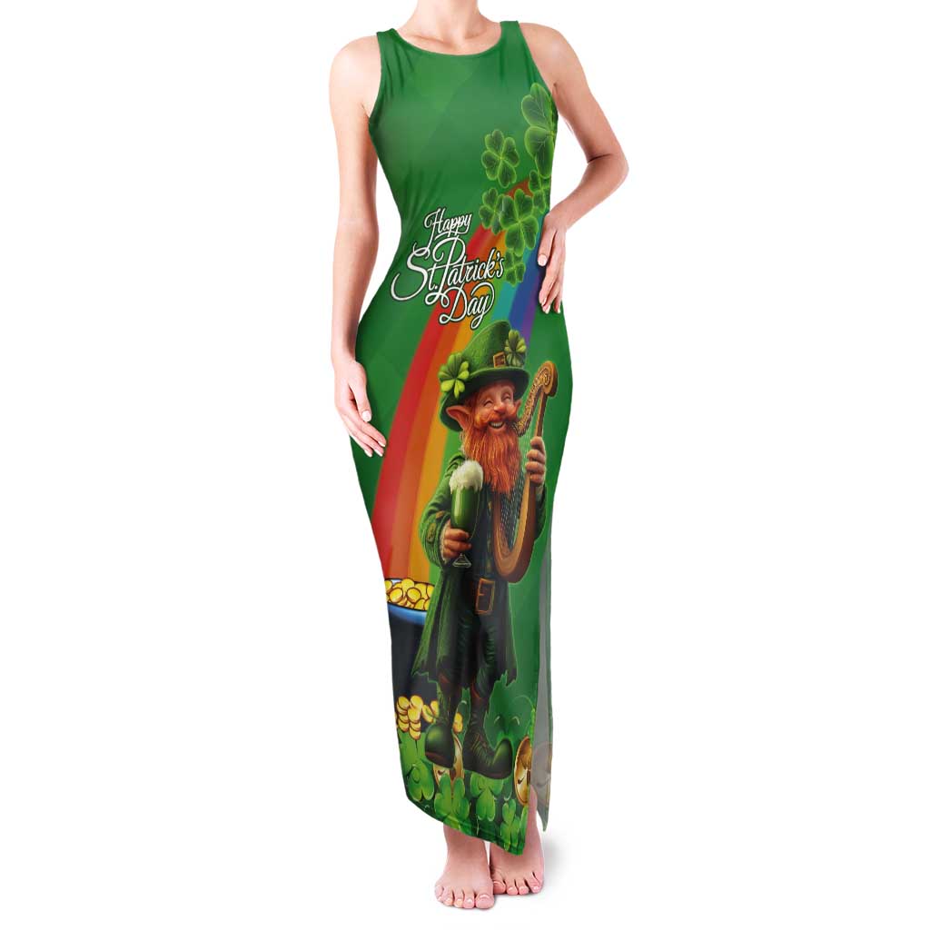 Happy Saint Patrick's Day Tank Maxi Dress Cheerful Leprechaun Irish Harp