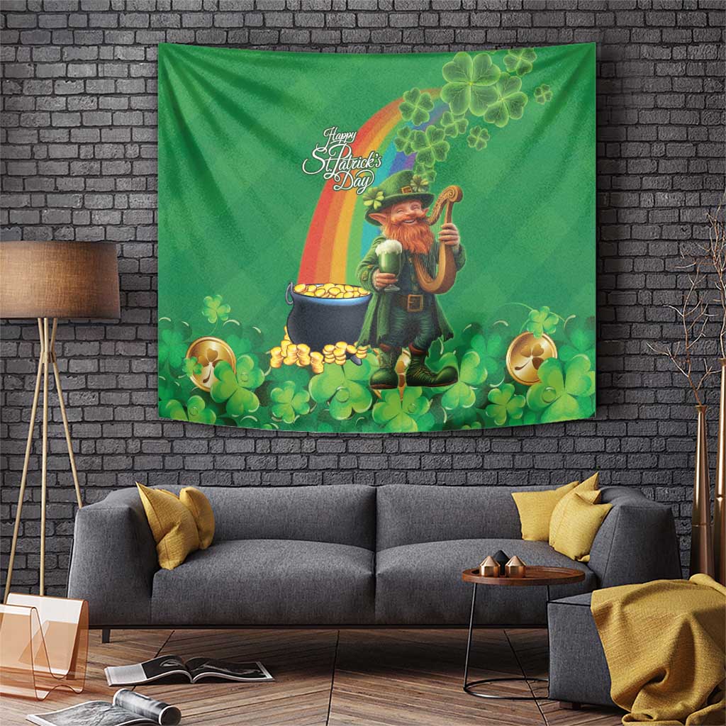 Happy Saint Patrick's Day Tapestry Cheerful Leprechaun Irish Harp