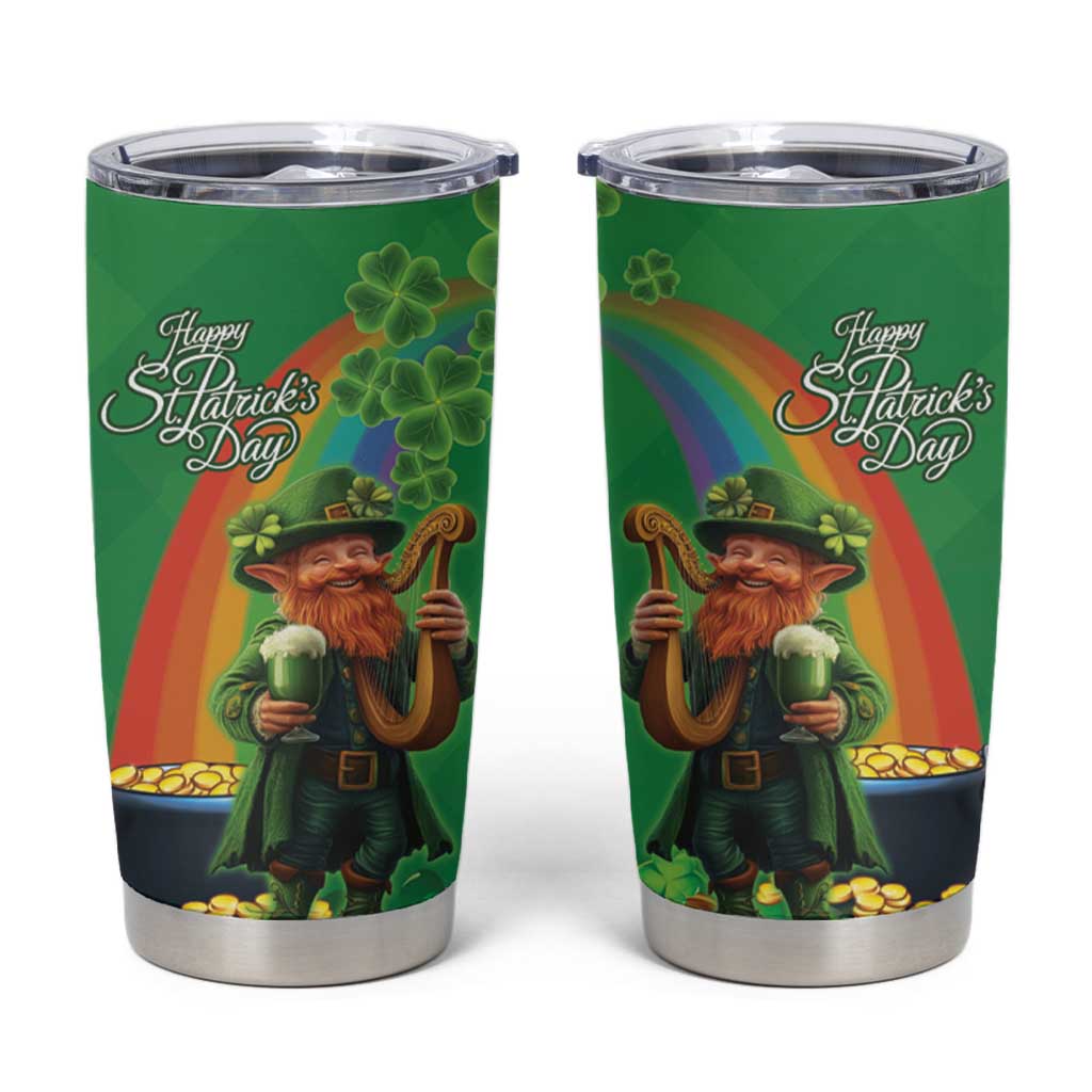 Happy Saint Patrick's Day Tumbler Cup Cheerful Leprechaun Irish Harp