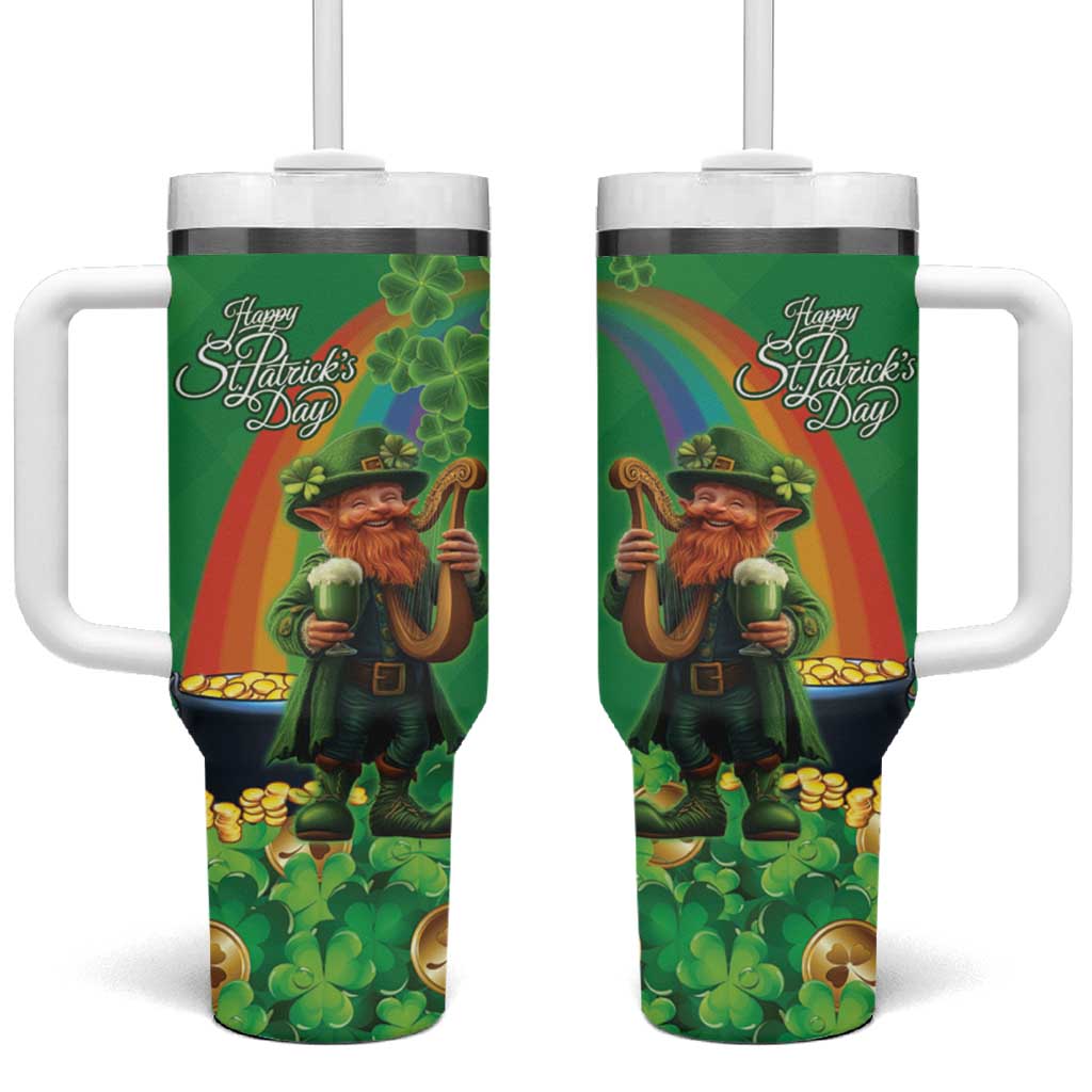 Happy Saint Patrick's Day Tumbler With Handle Cheerful Leprechaun Irish Harp