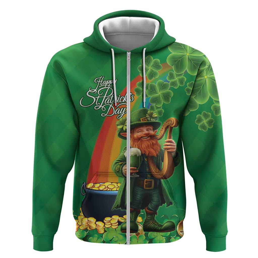 Happy Saint Patrick's Day Zip Hoodie Cheerful Leprechaun Irish Harp