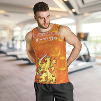 Men's orange tank top with Netherlands Queen's Day front graphic and crown lion