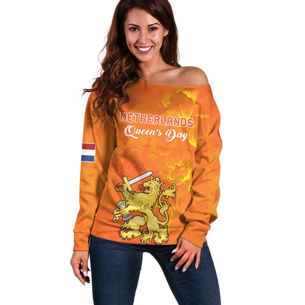 Personalized Netherlands Queen's Day Off Shoulder Sweater Koninginnedag Royal Crown