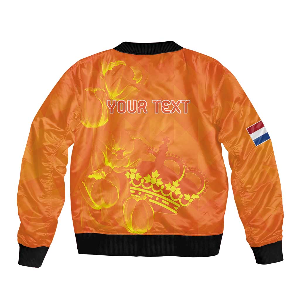 Personalized Netherlands Queen's Day Sleeve Zip Bomber Jacket Koninginnedag Royal Crown