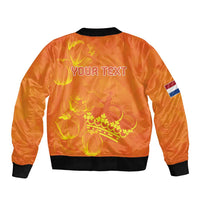 Personalized Netherlands Queen's Day Sleeve Zip Bomber Jacket Koninginnedag Royal Crown