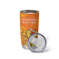 Orange tumbler cup with clear lid, crowned lion graphic, “NETHERLANDS Queen's Day”