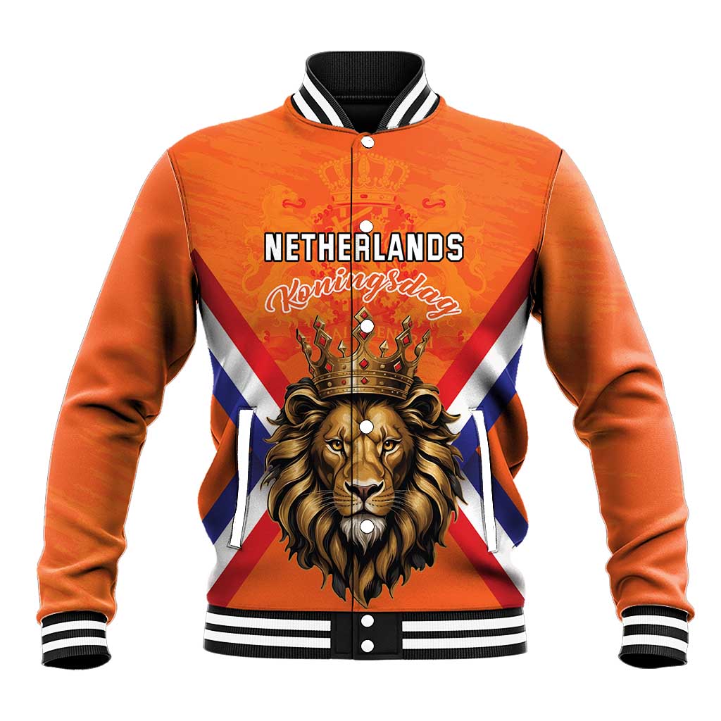 Personalized Netherlands King's Day Baseball Jacket Koningsdag Lion King With Crown