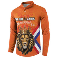 Orange button henley sweatshirt with NETHERLANDS Koningsdag lion crown and flag panel
