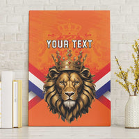 Orange canvas wall art with crowned lion head and center text, “YOUR TEXT”