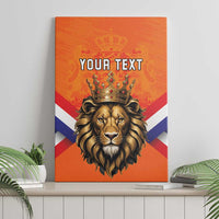 Orange canvas wall art with crowned lion head, flag stripes, and “YOUR TEXT”