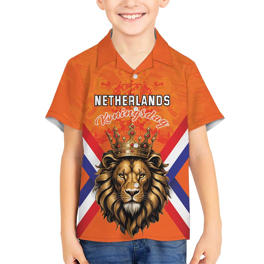 Personalized Netherlands King's Day Kid Hawaiian Shirt Koningsdag Lion King With Crown