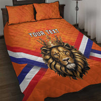 Orange quilt bed set with quilted texture, lion with crown, YOUR TEXT, two matching pillows
