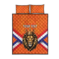Orange quilt cover and pillow set with lion crown graphic, YOUR TEXT, tricolor flag stripes