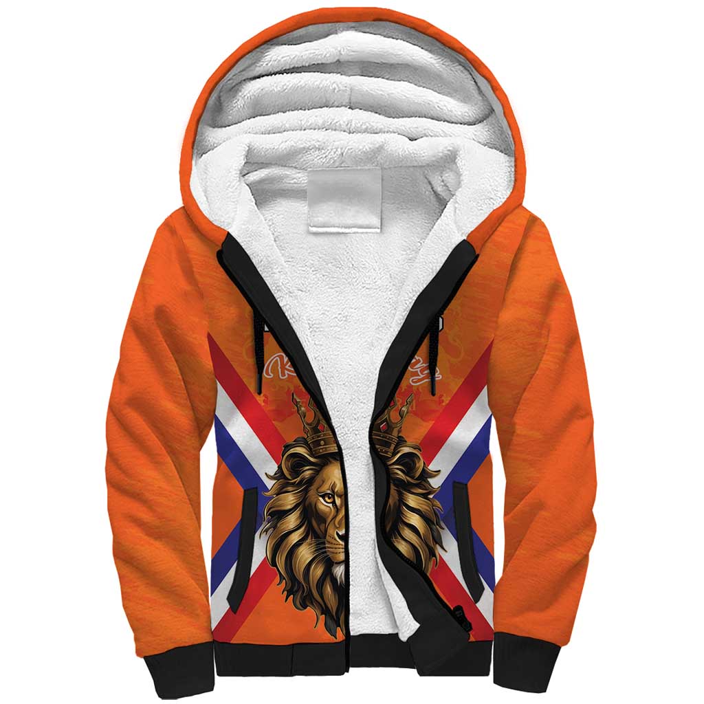 Personalized Netherlands King's Day Sherpa Hoodie Koningsdag Lion King With Crown