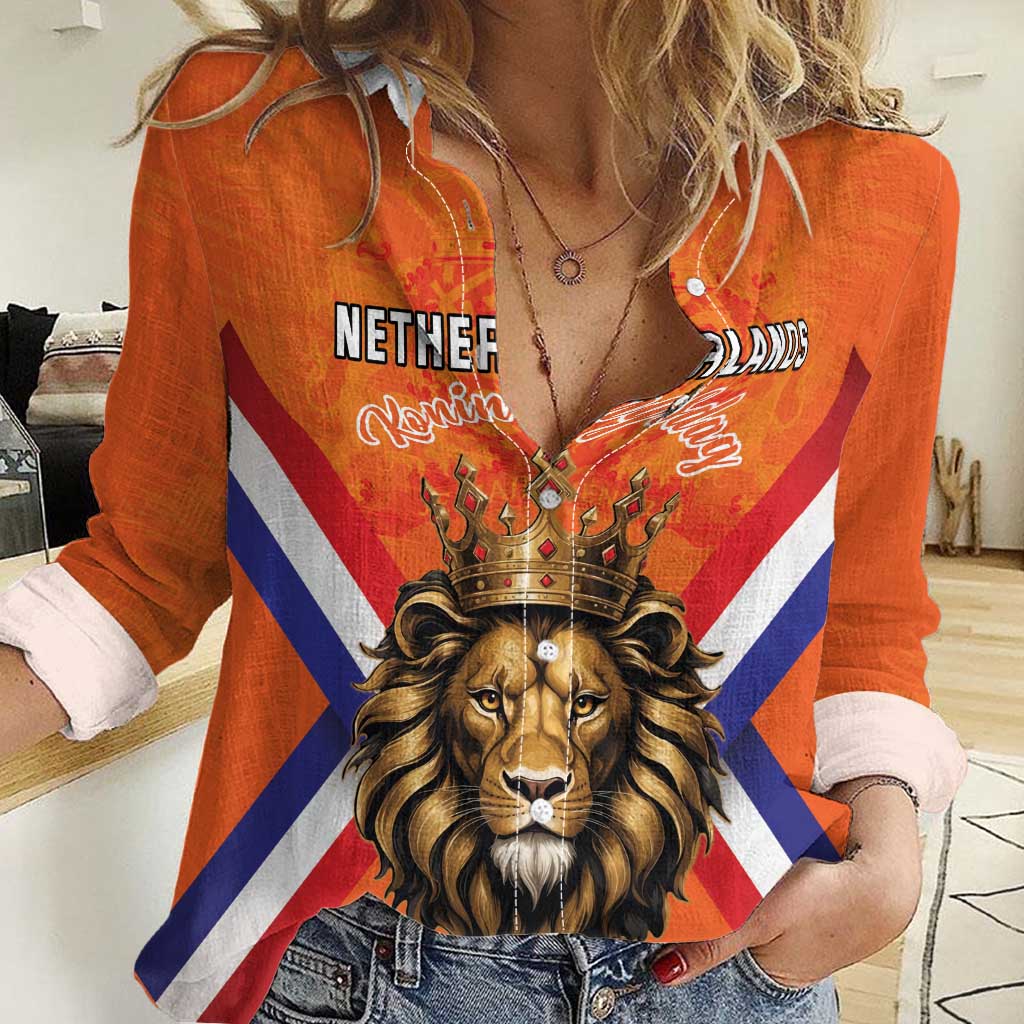 Personalized Netherlands King's Day Women Casual Shirt Koningsdag Lion King With Crown