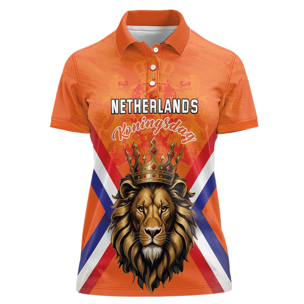 Personalized Netherlands King's Day Women Polo Shirt Koningsdag Lion King With Crown