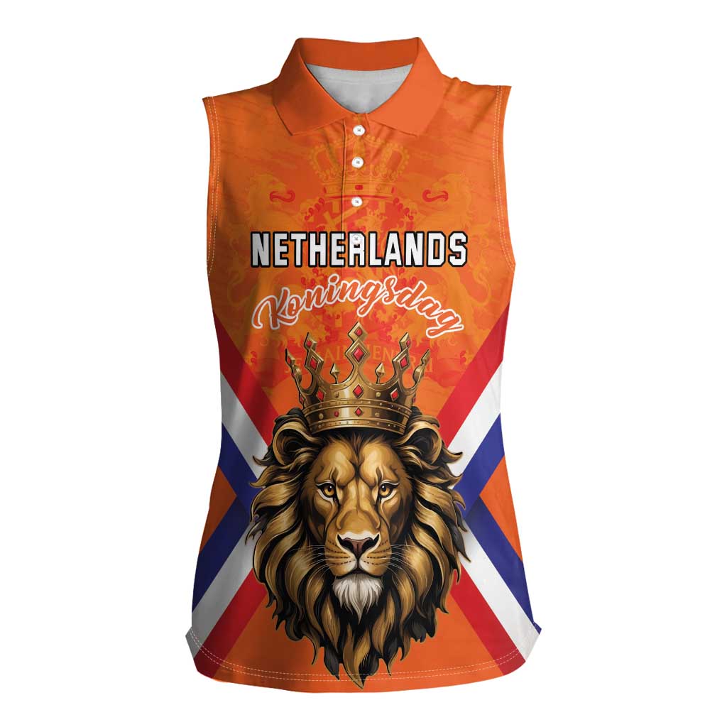 Personalized Netherlands King's Day Women Sleeveless Polo Shirt Koningsdag Lion King With Crown