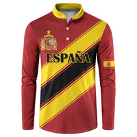 Red and yellow Spain soccer henley sweatshirt with yellow button placket and crest