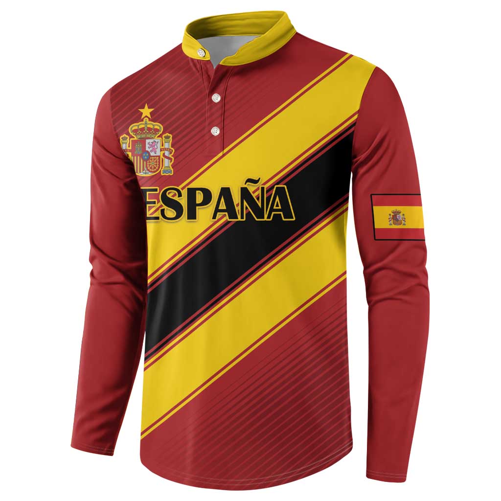 Red Spain football button sweatshirt with yellow and black diagonal stripes