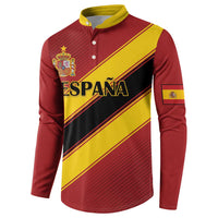 Red Spain football button sweatshirt with yellow and black diagonal stripes