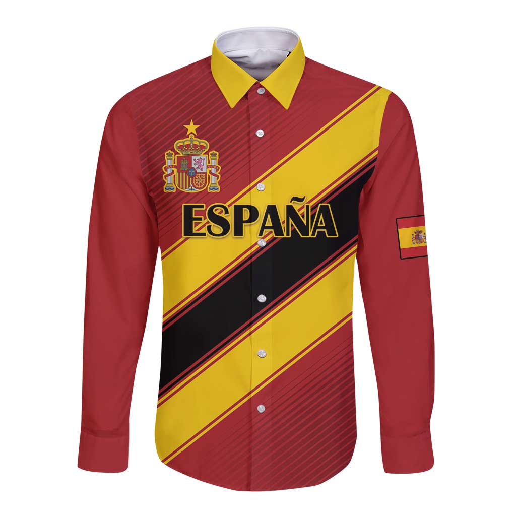 Spain football long sleeve button shirt in red with yellow and black diagonal stripes