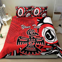 Red, black, and white tribal eagle bedding set with two pillows and “Your Text”