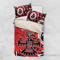 Red, black, and white tribal eagle bedding set with folded pillow set