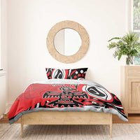 Red, black, and white tribal eagle duvet bedding set with single pillow