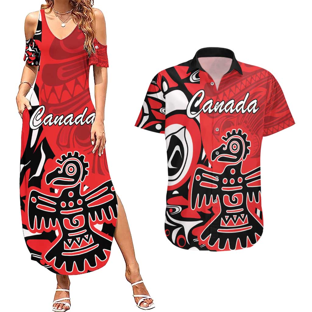 Personalized Canada Haida Eagle Couples Matching Summer Maxi Dress and Hawaiian Shirt Red Style - Wonder Print Shop