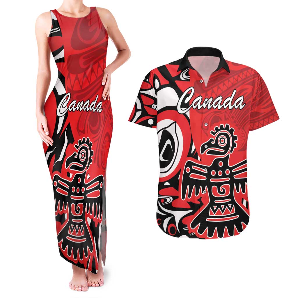 Personalized Canada Haida Eagle Couples Matching Tank Maxi Dress and Hawaiian Shirt Red Style - Wonder Print Shop