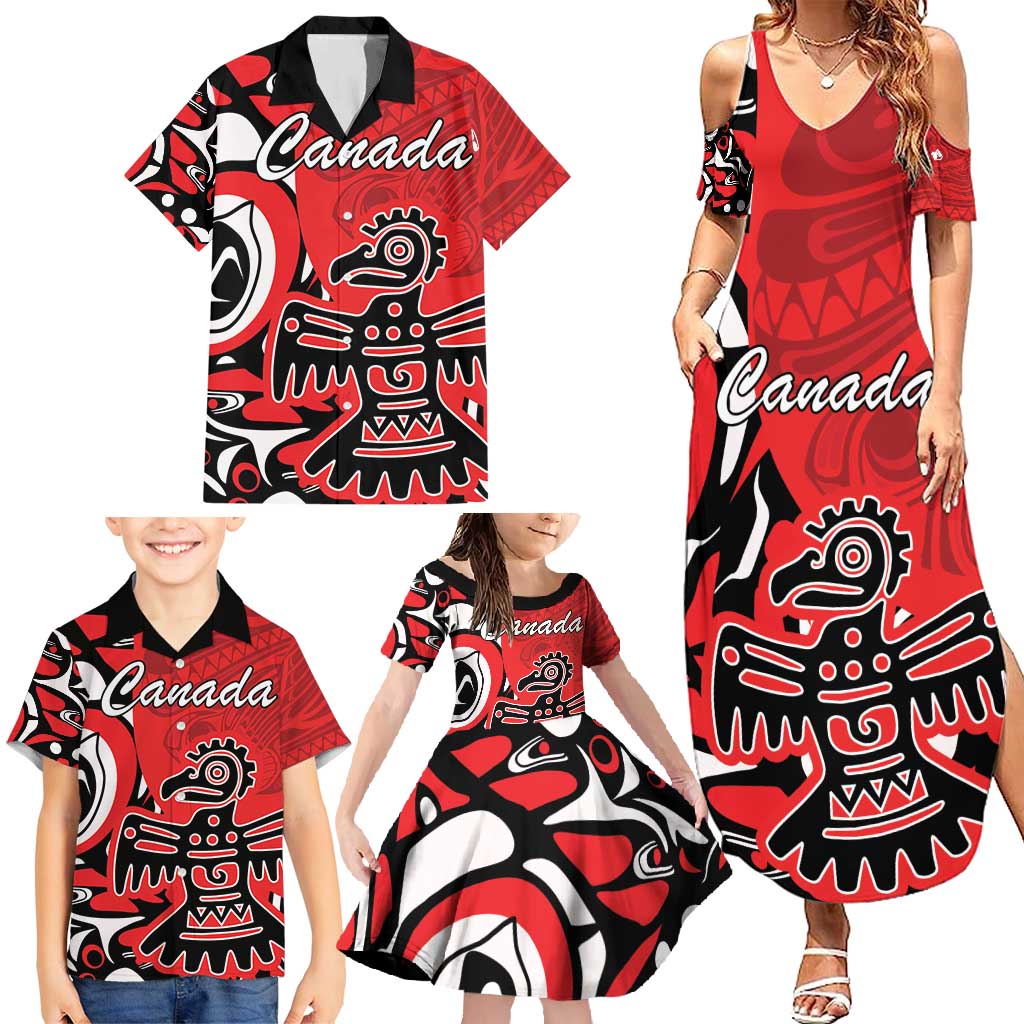 Personalized Canada Haida Eagle Family Matching Summer Maxi Dress and Hawaiian Shirt Red Style - Wonder Print Shop