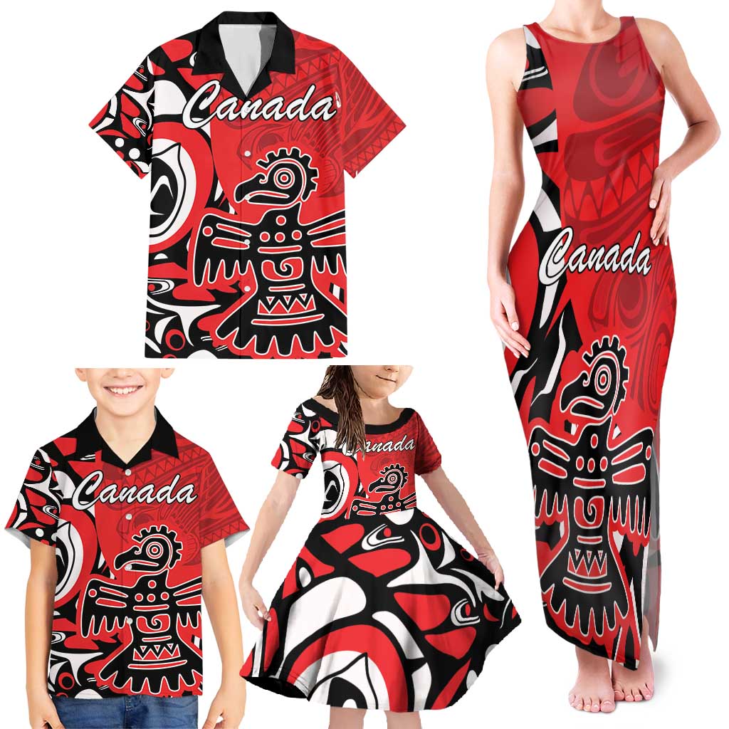 Personalized Canada Haida Eagle Family Matching Tank Maxi Dress and Hawaiian Shirt Red Style - Wonder Print Shop