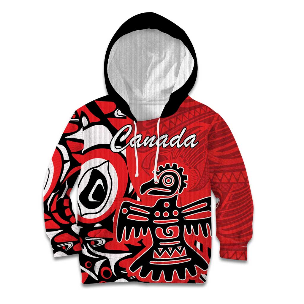 Personalized Canada Haida Eagle Kid Hoodie Red Style - Wonder Print Shop