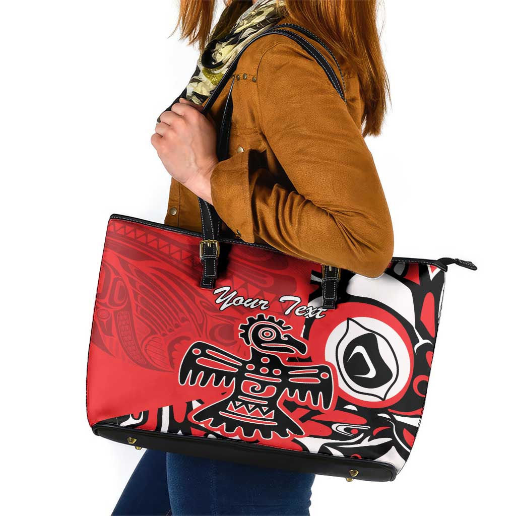 Personalized Canada Haida Eagle Leather Tote Bag Red Style