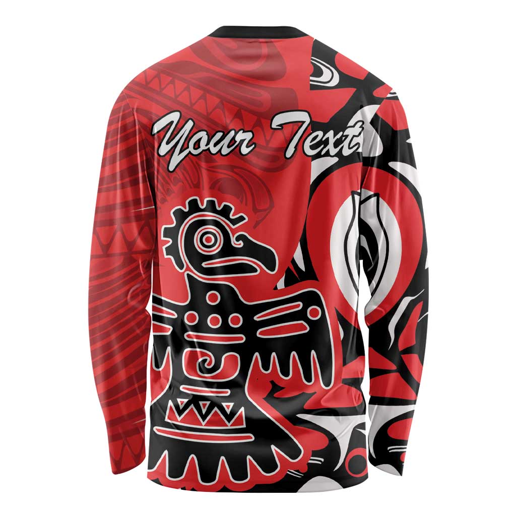 Red long-sleeve shirt with black eagle graphic and 'Your Text' back print