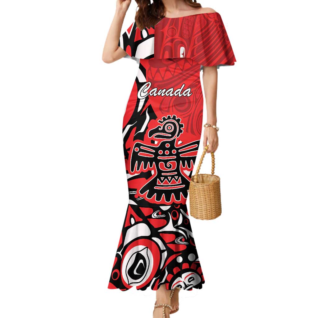 Personalized Canada Haida Eagle Mermaid Dress Red Style - Wonder Print Shop