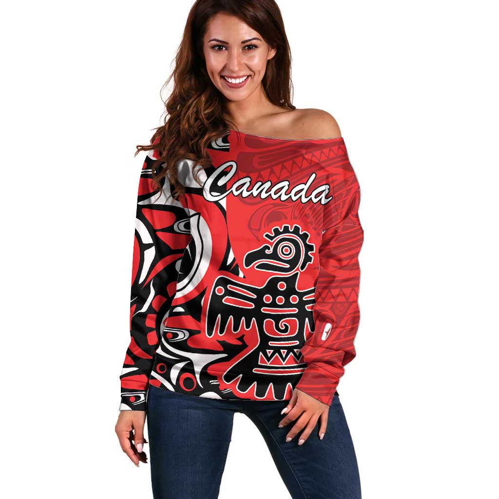 Personalized Canada Haida Eagle Off Shoulder Sweater Red Style - Wonder Print Shop